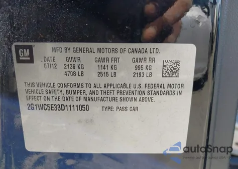 2013 Chevrolet Impala Ltz from USA, damaged, VIN 2G1WC5E33D1111050